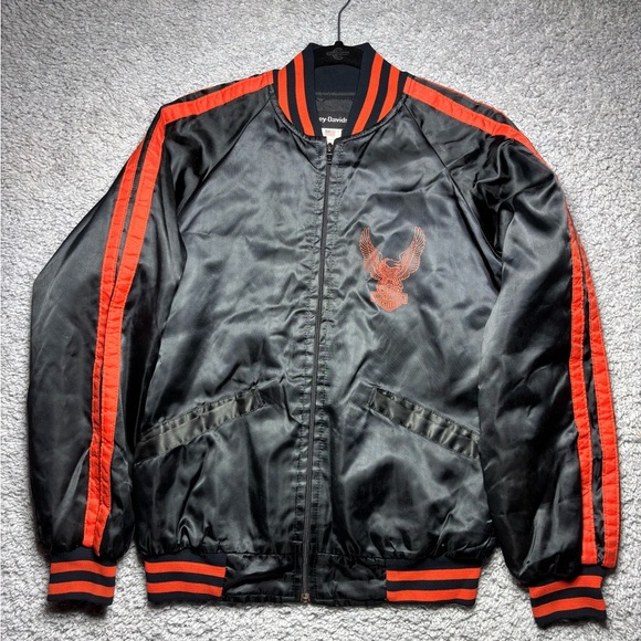 Vintage Harley Davidson Jacket Mens Small Satin Bomber 80s 90s Union Made Eagle - Picture 2 of 11